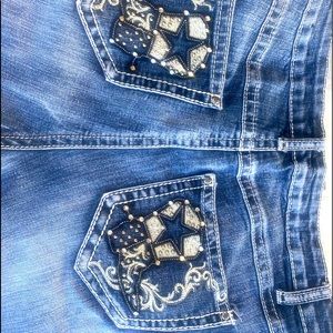 Jeans with Blinged Boots on pockets